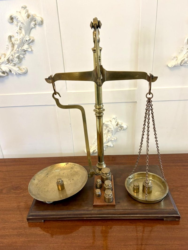 Antique Victorian Apothecary Balance Scales Brass Mahogany Day & Millward Complete with Weights
